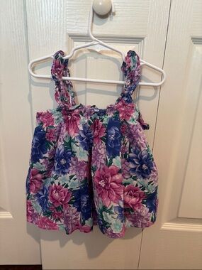 Janie and Jack Floral Ruffle-Strap Tank Top in Purple & Pink